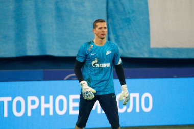 Saint Petersburg, Rusya - 03 Aralık 2021: Futbol. Rusya Premier Ligi 2021-2022. Zenit Futbol Kulübü - Rostov. Futbol kulübü Mikhail Kerzhakov 'un oyuncusu.