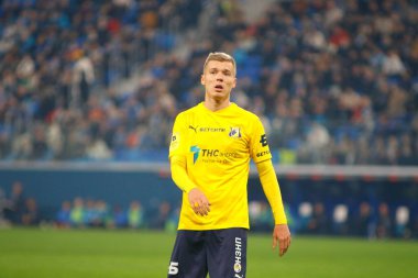 Saint Petersburg, Rusya - 03 Aralık 2021: Futbol. Rusya Premier Ligi 2021-2022. Zenit Futbol Kulübü - Rostov. Futbol kulübü Dmitry Poloz 'un oyuncusu.