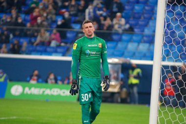Saint Petersburg, Rusya - 03 Aralık 2021: Futbol. Rusya Premier Ligi 2021-2022. Zenit Futbol Kulübü - Rostov. Futbol kulübü Sergey Pesyakov 'un oyuncusu