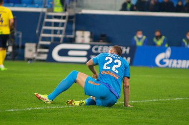 Saint Petersburg, Rusya - 03 Aralık 2021: Futbol. Rusya Premier Ligi 2021-2022. Zenit Futbol Kulübü - Rostov. Futbol kulübü Artem Dzyuba 'nın oyuncusu.