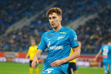Saint Petersburg, Rusya - 03 Aralık 2021: Futbol. Rusya Premier Ligi 2021-2022. Zenit Futbol Kulübü - Rostov. Daler Kuzyaev futbol kulübünün oyuncusu.