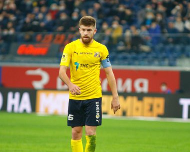 Saint Petersburg, Rusya - 03 Aralık 2021: Futbol. Rusya Premier Ligi 2021-2022. Zenit Futbol Kulübü - Rostov. Danil Glebov futbol kulübünün oyuncusu.