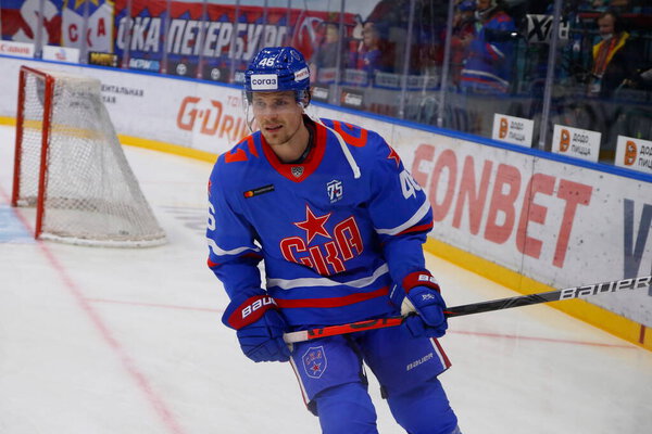 Mikko Lehtonen (46) of SKA Saint Petersburg seen in action during the 2021-22 KHL Regular season of the Kontinental Hockey League between SKA Saint Petersburg and CSKA Moscow at the Ice Sports Palace
