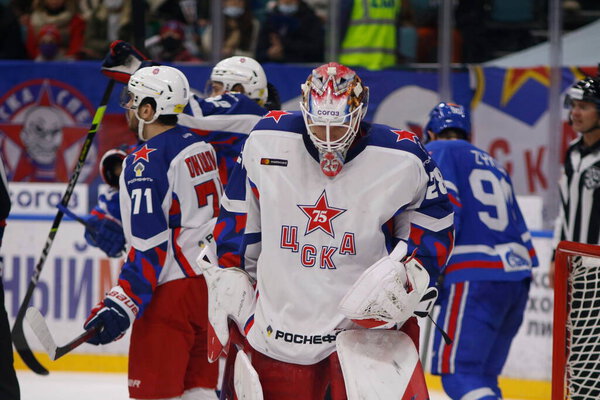 Ivan Fedotov (28) of CSKA Moscow seen in action during the 2021-22 KHL Regular season of the Kontinental Hockey League between SKA Saint Petersburg and CSKA Moscow at the Ice Sports Palace