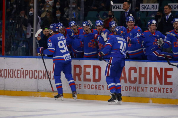 Andrei Kuzmenko (96) of SKA Saint Petersburg seen in action during the 2021-22 KHL Regular season of the Kontinental Hockey League between SKA Saint Petersburg and CSKA Moscow at the Ice Sports Palace