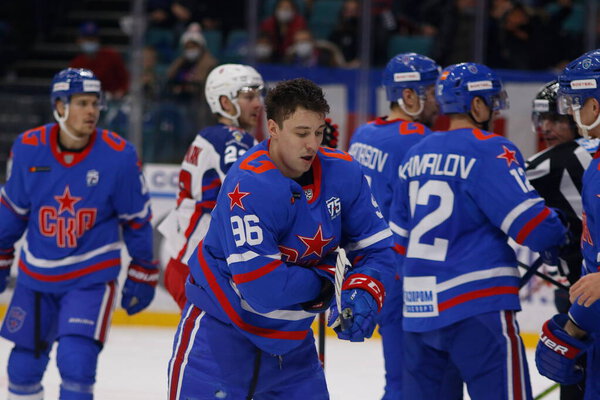 Andrei Kuzmenko (96) of SKA Saint Petersburg seen in action during the 2021-22 KHL Regular season of the Kontinental Hockey League between SKA Saint Petersburg and CSKA Moscow at the Ice Sports Palace