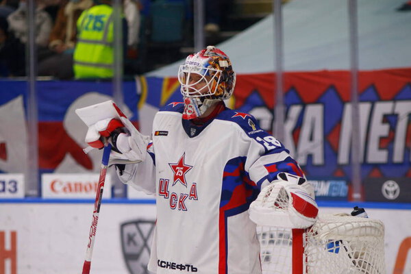 Ivan Fedotov (28) of CSKA Moscow seen in action during the 2021-22 KHL Regular season of the Kontinental Hockey League between SKA Saint Petersburg and CSKA Moscow at the Ice Sports Palace