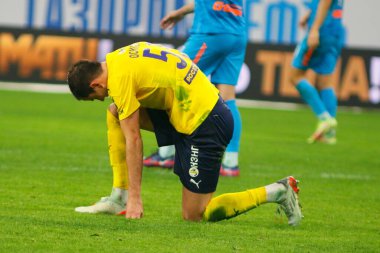 Saint Petersburg, Rusya - 03 Aralık 2021: Futbol. Rusya Premier Ligi 2021-2022. Zenit Futbol Kulübü - Rostov. Futbol kulübü Maxim Osipenko 'nun oyuncusu.