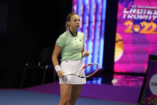 São Petersburgo Rússia Fevereiro 2022 Anett Kontaveit Estônia Joga Contra — Fotografia de Stock