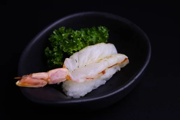 Comida Tradicional Japonesa Camarão Fresco Topo Arroz Ebi Nigiri Sushi — Fotografia de Stock