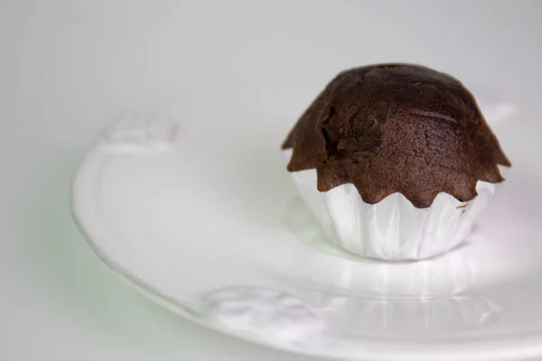 Mini Chocolate Cake White Ceramic Plate — Foto de Stock