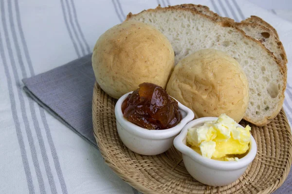 Bread Basket Croissants Bun Soft Bread — Foto de Stock