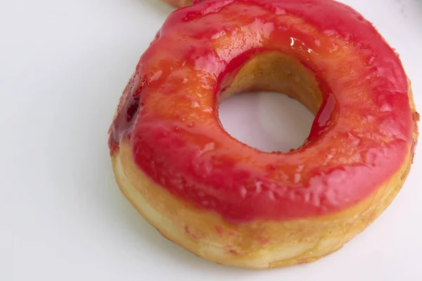 Tasty Deep Fried Donut Glazed Strawberry Syrup — Stock Photo, Image