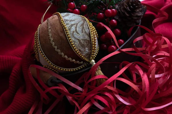Christmas Vintage Viktorianischen Hängematten Rote Beeren Grüne Tanne Tannenzapfen Und — Stockfoto