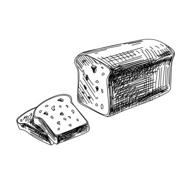 Üzümlü ekmek eli siyah-beyaz vektör çizimi.