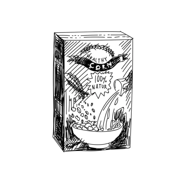 Здоровий кукурудзяний пакет рука намальована чорно-біла Векторні ілюстрації — стоковий вектор