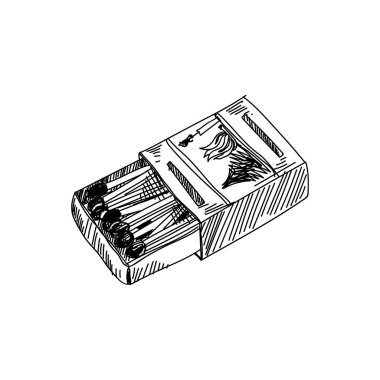 Kibrit kutusu elini aç siyah beyaz vektör illüstrasyonuName.