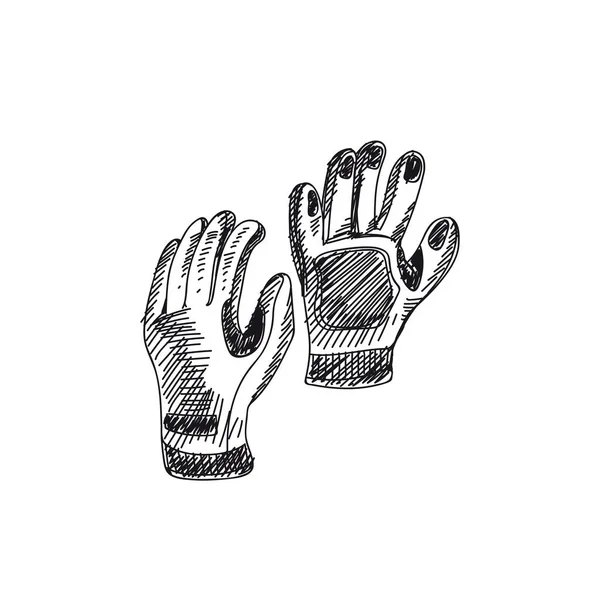 Turistické rukavice, retro černobílé ručně kreslené ilustrace. — Stockový vektor