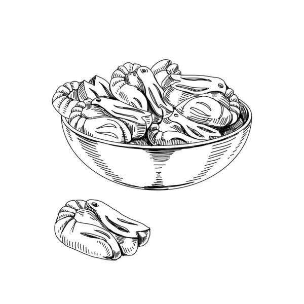 Shrimp Shape Jelly Candy Heap Bowl Retro Hand Drawn Vector — Stok Vektör