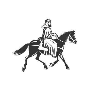 At binicisi. Gezgin. Antik çağlarda bir gezgin. Beyaz arkaplanda resim.