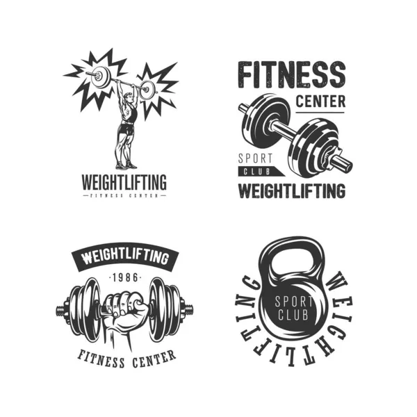 Conjunto Logotipo Fitness Levantamiento Pesas Sobre Fondo Blanco —  Fotos de Stock