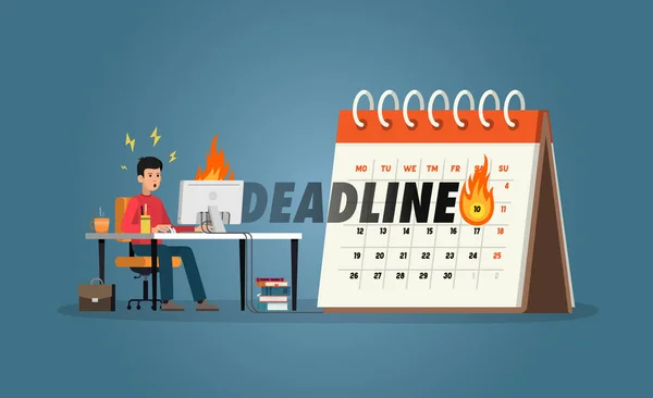 Einsendeschluss Mann Computertisch Vor Kalendarischem Hintergrund Mit Nahendem Deadline Datum — Stockfoto