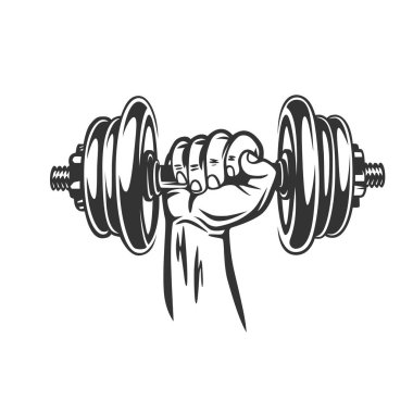 Elin dambılı tutuyor. Fitness teması üzerine resim.