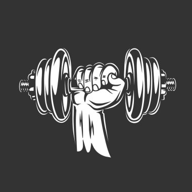 Elin dambılı tutuyor. Fitness teması üzerine resim.