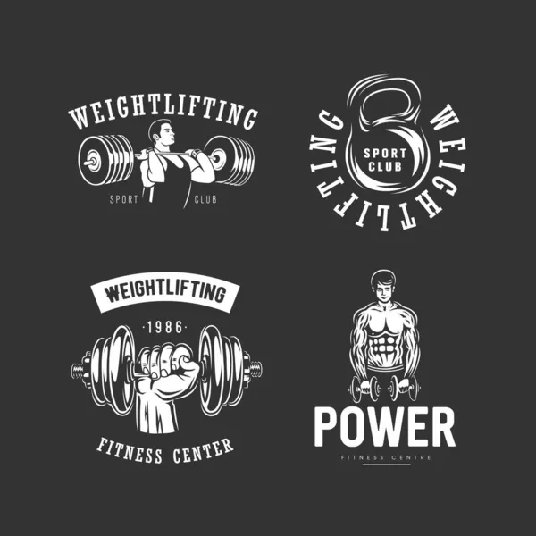 Fitness Weightlifting Logo Set Black Background — Stock Photo, Image