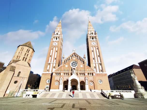 Votive Church Cathedral Our Lady Hungary Twin Spired Church Szeged — Vídeo de Stock