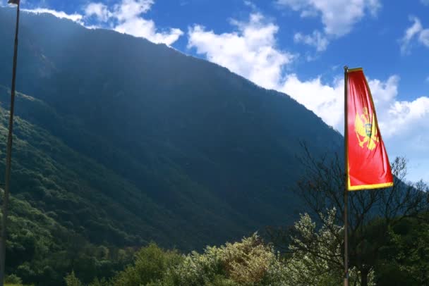 Montenegro Flagge Und Berge — Stockvideo