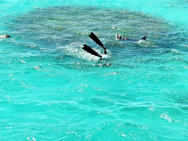Snorkeling Nuotatore Dotato Maschera Subacquea — Foto Stock