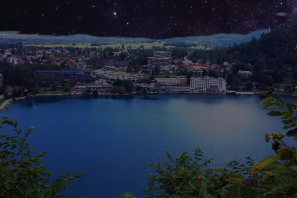 Lago Bled Metraje Nocturno — Vídeos de Stock