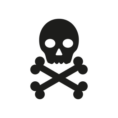 Beyaz arkaplan, vektör üzerinde kafatası ve çapraz kemik simgesi