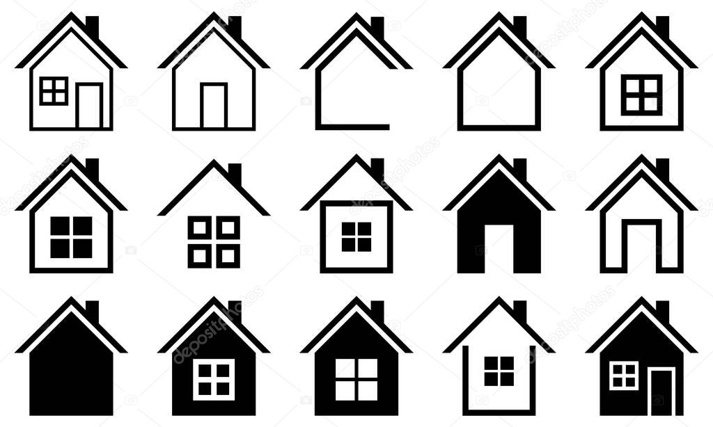 Houses vector icons set logo symbols isolated on a white background.
