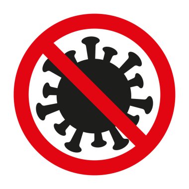 Kırmızı yasak işareti olan Covid 19 siyah virüs simgesi