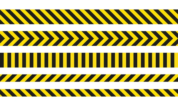 Rubans de danger jaune et noir. Ligne de police, scène de crime, ne traversez pas, route du chantier de construction — Image vectorielle