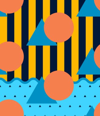 Memphis kusursuz geometrik tasarım. Geometrik şekilli soyut renkli arkaplan