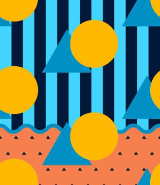 Memphis kusursuz geometrik tasarım. Geometrik şekilli soyut renkli arkaplan
