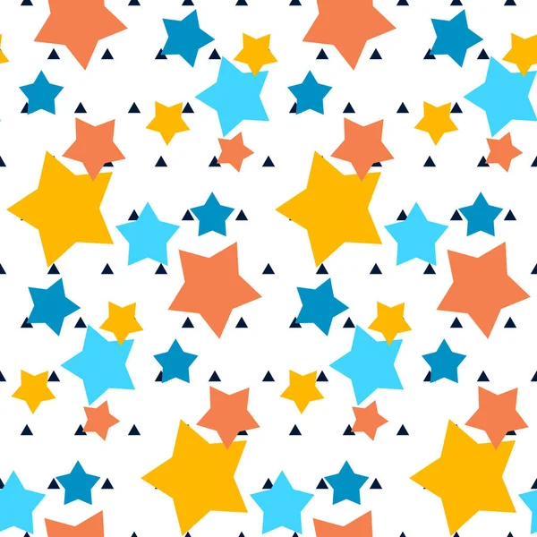 Patrón sin costuras vectorial con estrellas de colores sobre fondo de cielo blanco — Archivo Imágenes Vectoriales