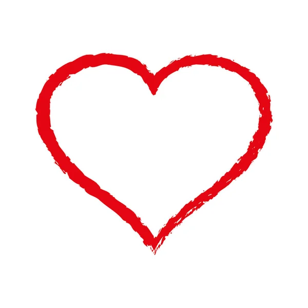 Red vector heart frame icon brush chalk strokes — 스톡 벡터