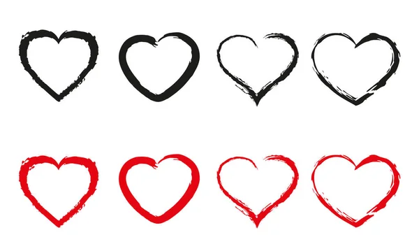 Love symbol icon set. Red and black stroke hearts. Different shapes Romantic Valentine abstract heart collection — Vettoriale Stock