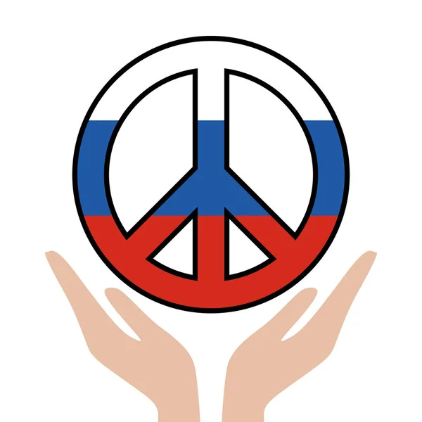世界のロシアのシンボル。男の手にロシアの旗の色と平和のシンボル — ストックベクタ