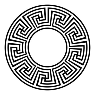 Yunan anahtar yuvarlak çerçevesi. Tipik Mısırlı, Suriyeli ve Yunan dürtüleri sınır çiziyor. Arap geometrik dokusu. İslam Sanatı. Soyut geometrik. Vektör ve illüstrasyon.