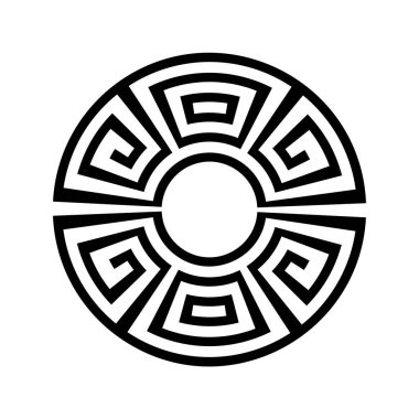 Yunan anahtar yuvarlak çerçevesi. Tipik Mısırlı, Suriyeli ve Yunan dürtüleri sınır çiziyor. Arapça geometrik