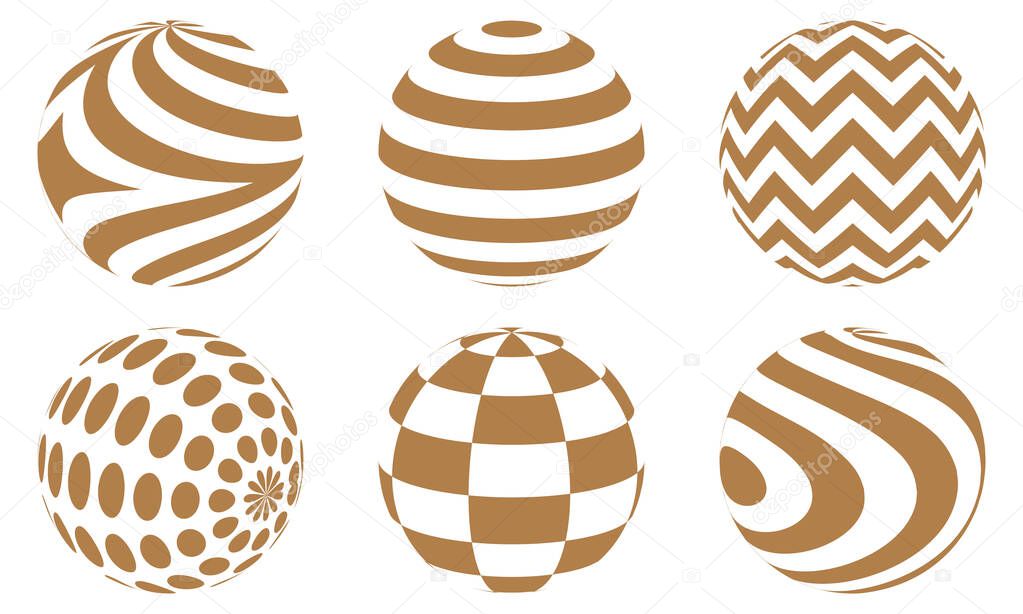 Golden and white vector sphere of lines for design of logo. Icons set or symbols collection