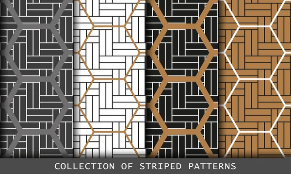 Collection de parquet stratifié Herringbone texture murale avec nid d'abeille. Modèles sans couture — Image vectorielle