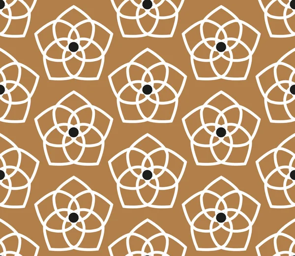 Japan Style Design Flowers Leaves Symbols Seamless Texture Pattern Golden — Vetor de Stock