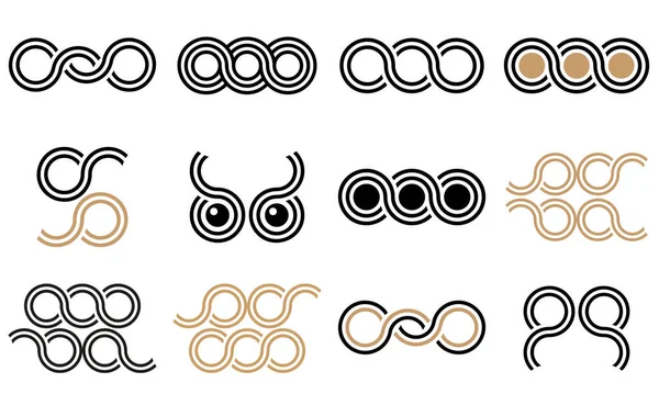 Greek Waves Chain Style Vector Symbols Braided Ornament Logos Set — Wektor stockowy