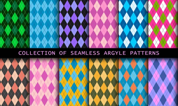 Seamless Argyle Pattern Diamond Shapes Background Vector Colorful Bright Set — Stockvektor